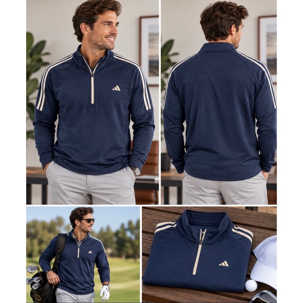 Adidas Golf Mens XL Navy Blue 3-Stripe Quarter Zip Pullover ADVS20R730